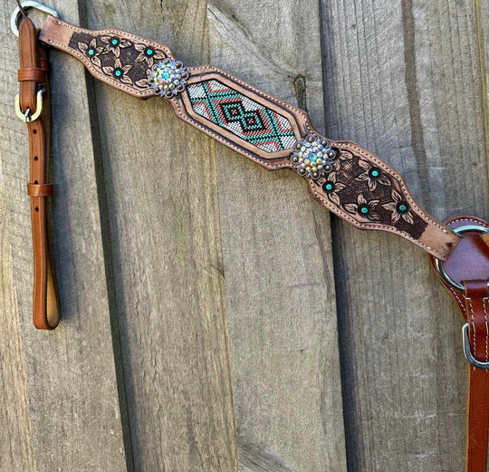 Western Tack Set - Floral Tooled Tack set with Bead Inlay