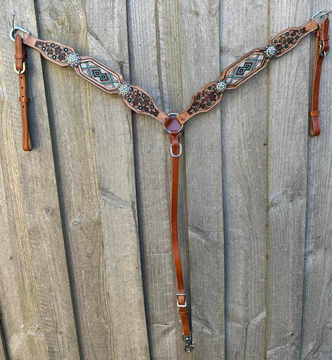 Western Tack Set - Floral Tooled Tack set with Bead Inlay