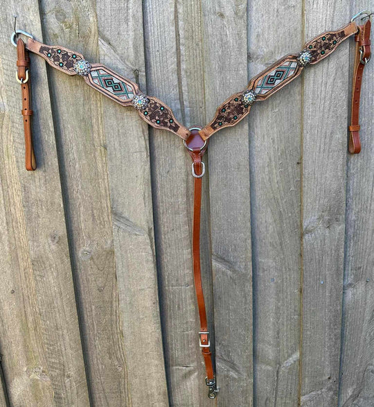Western Tack Set - Floral Tooled Tack set with Bead Inlay