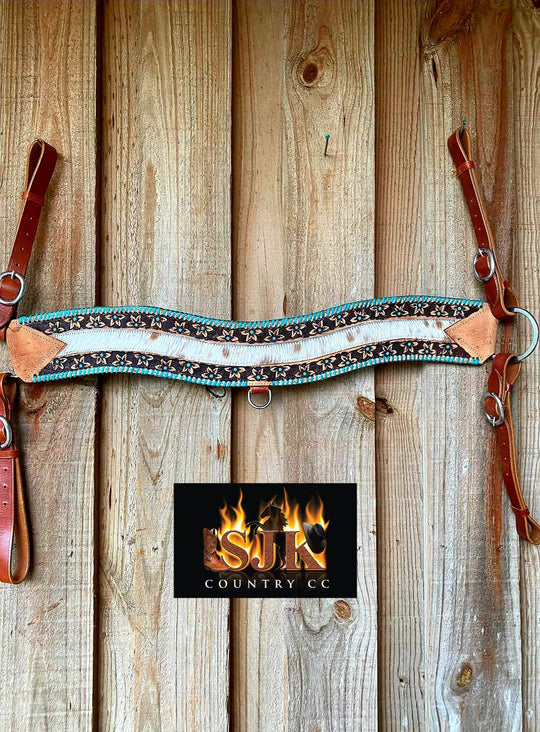 Western Tack set- Floral Embossed Headstall with Buckstitch trim W/ Reins, Breastcollar