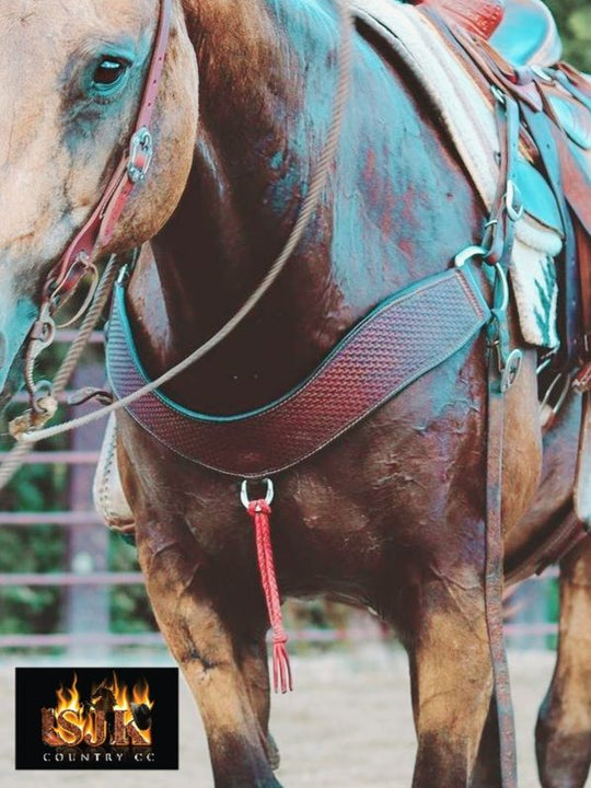 Western Tack set- Floral Embossed Headstall with Buckstitch trim W/ Reins, Breastcollar