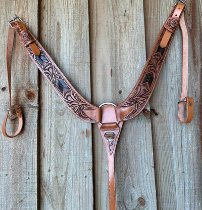 Breastcollar - Tooled Leather Breastplate Pulling Collar