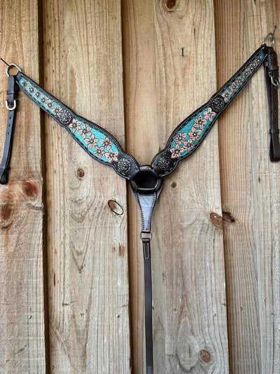 Western Tack set- Floral Embossed One Ear Bridle W/ Reins and  Breastcollar