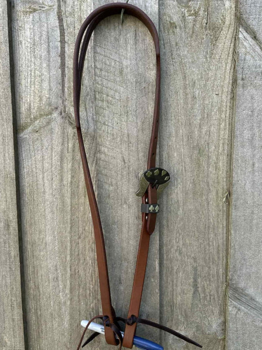 Western Bridle One Slit Ear leather headstall with Fancy Buckle