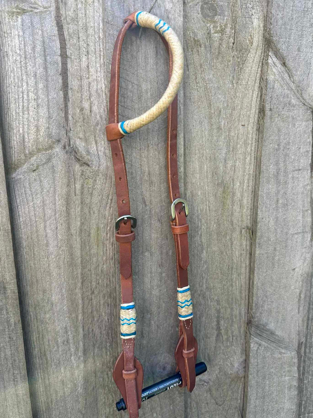 Western Bridle One Ear Teal Rawhide Accent Quick Change Style