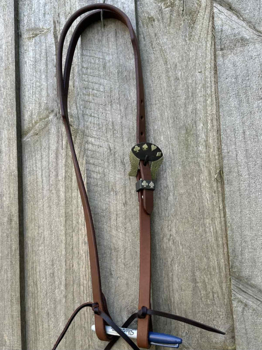 Western Bridle One Slit Ear leather headstall with Fancy Buckle