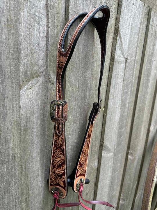 Western Bridle One Ear Tooled Leather  Show Bridle/ Headstall