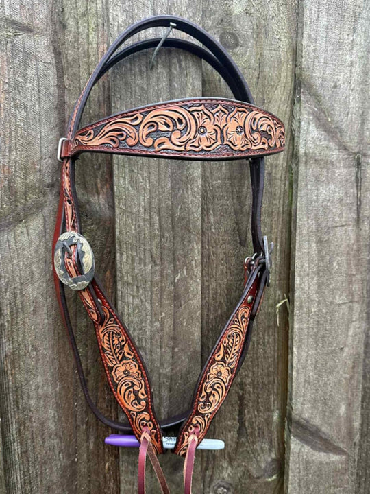 Western Bridle Headstall  Cedar Blossom Browband Headstall