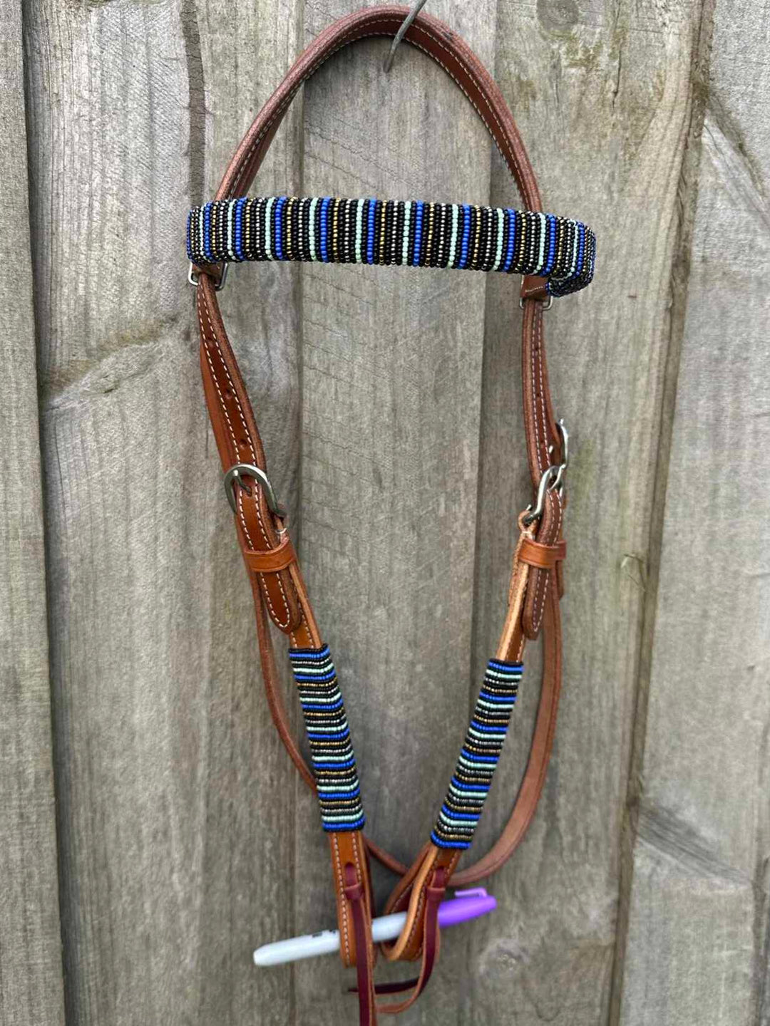 Western Bridle Leather Beaded Browband Headstall