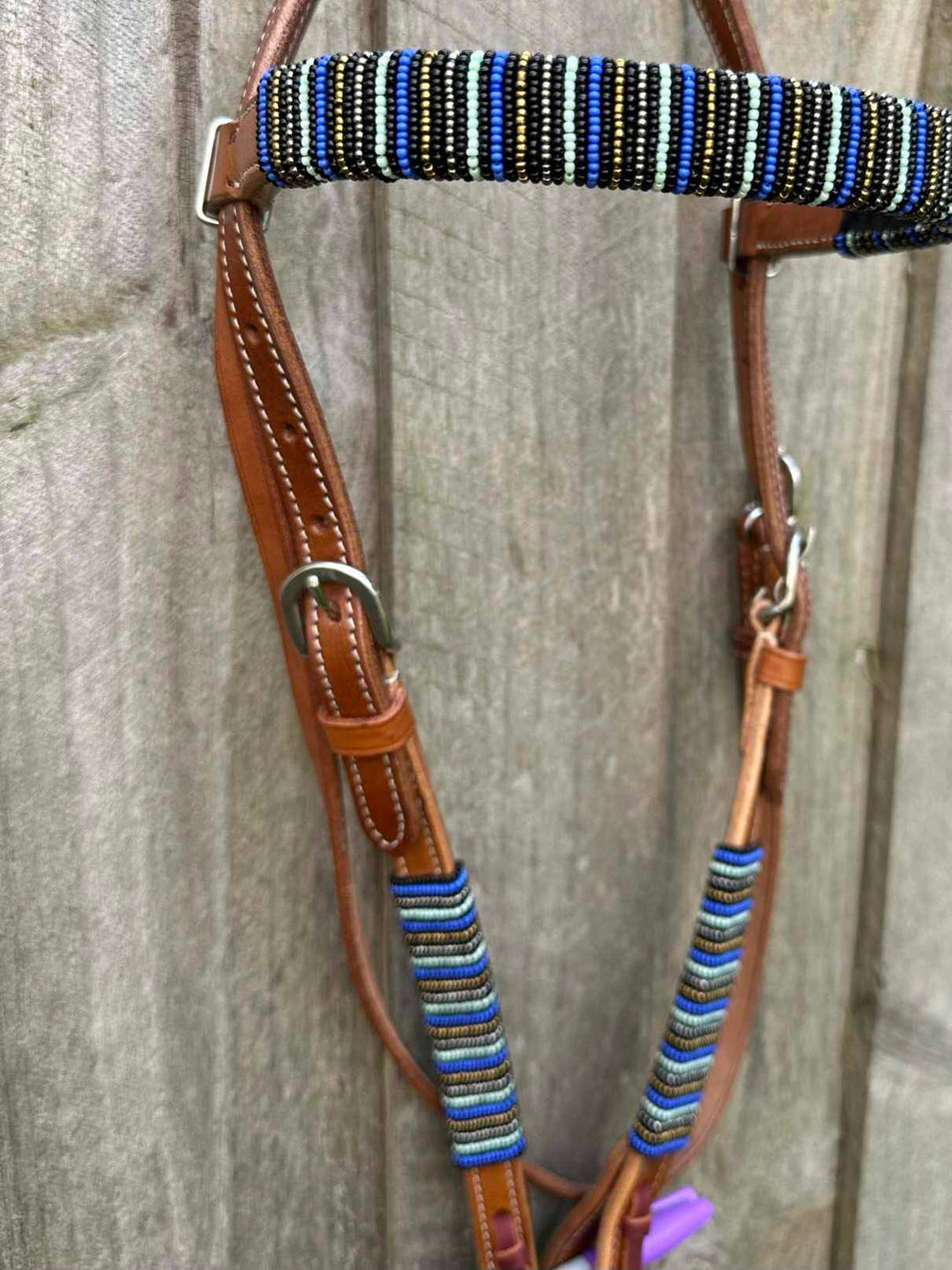 Western Bridle Leather Beaded Browband Headstall