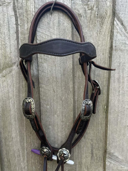 Western Bridle Show Browband High Quality Oiled Leather USA Made COB