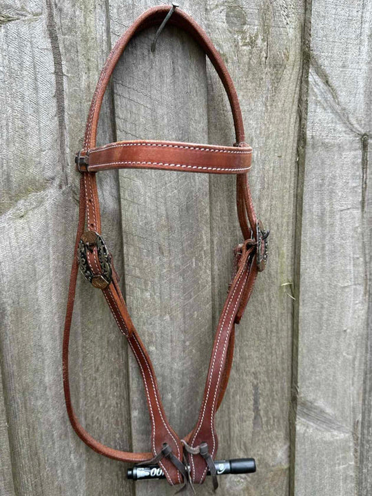 Western Bridle Leather Browband Headstall Fancy Buckle