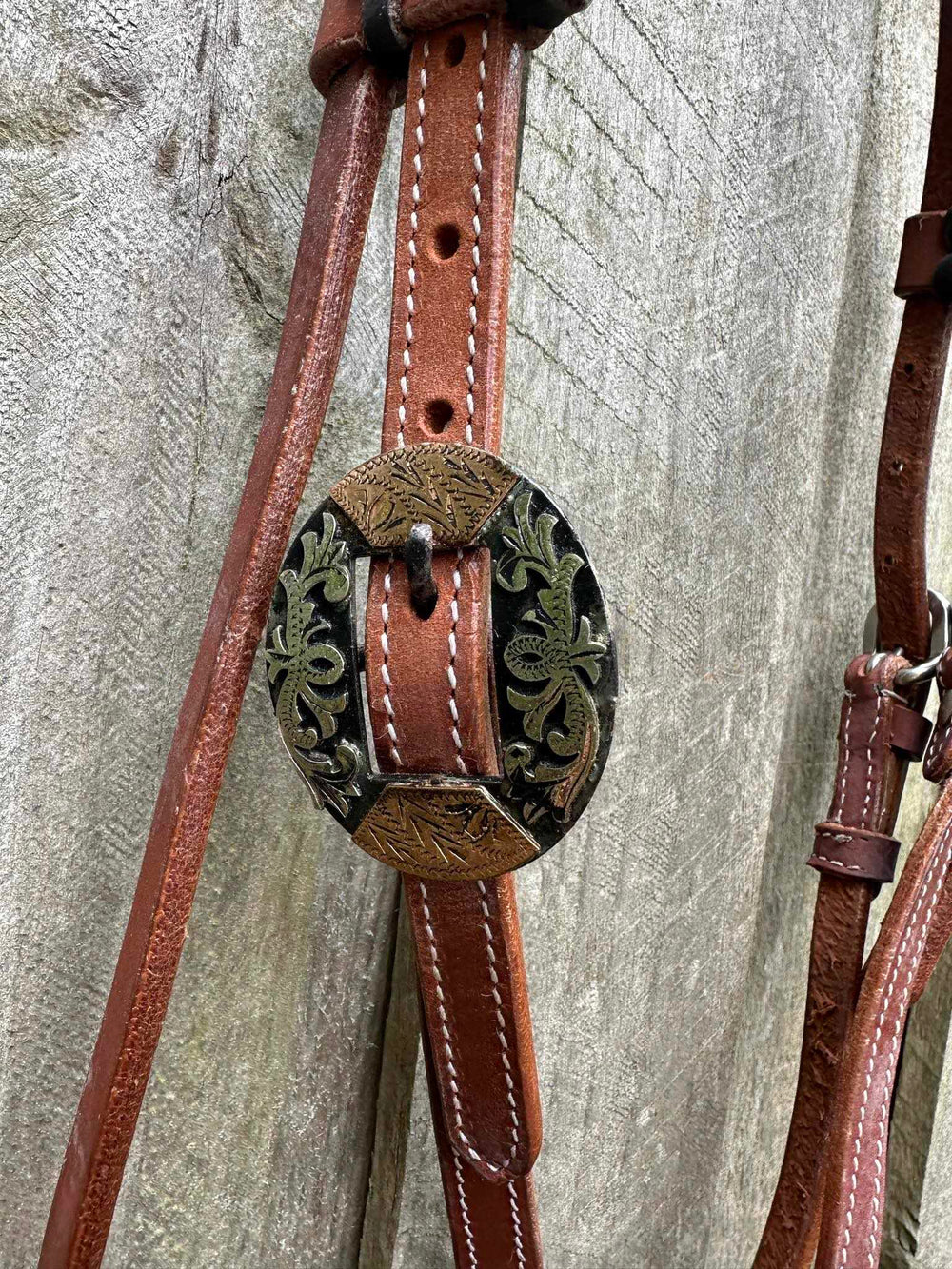 Western Bridle Leather Browband Headstall Fancy Buckle