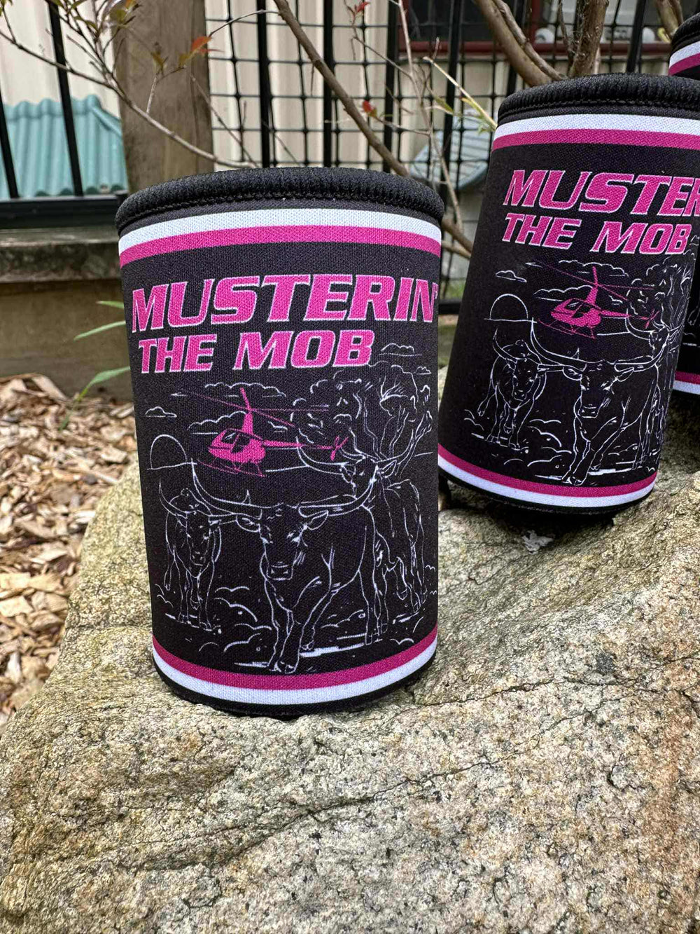 Bullzye -  Stubby Holder Cooler  Black Mustering the Mob