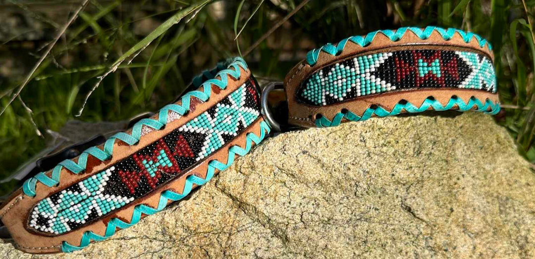 Dog Collar - South Western Beaded Leather Collar DC 36