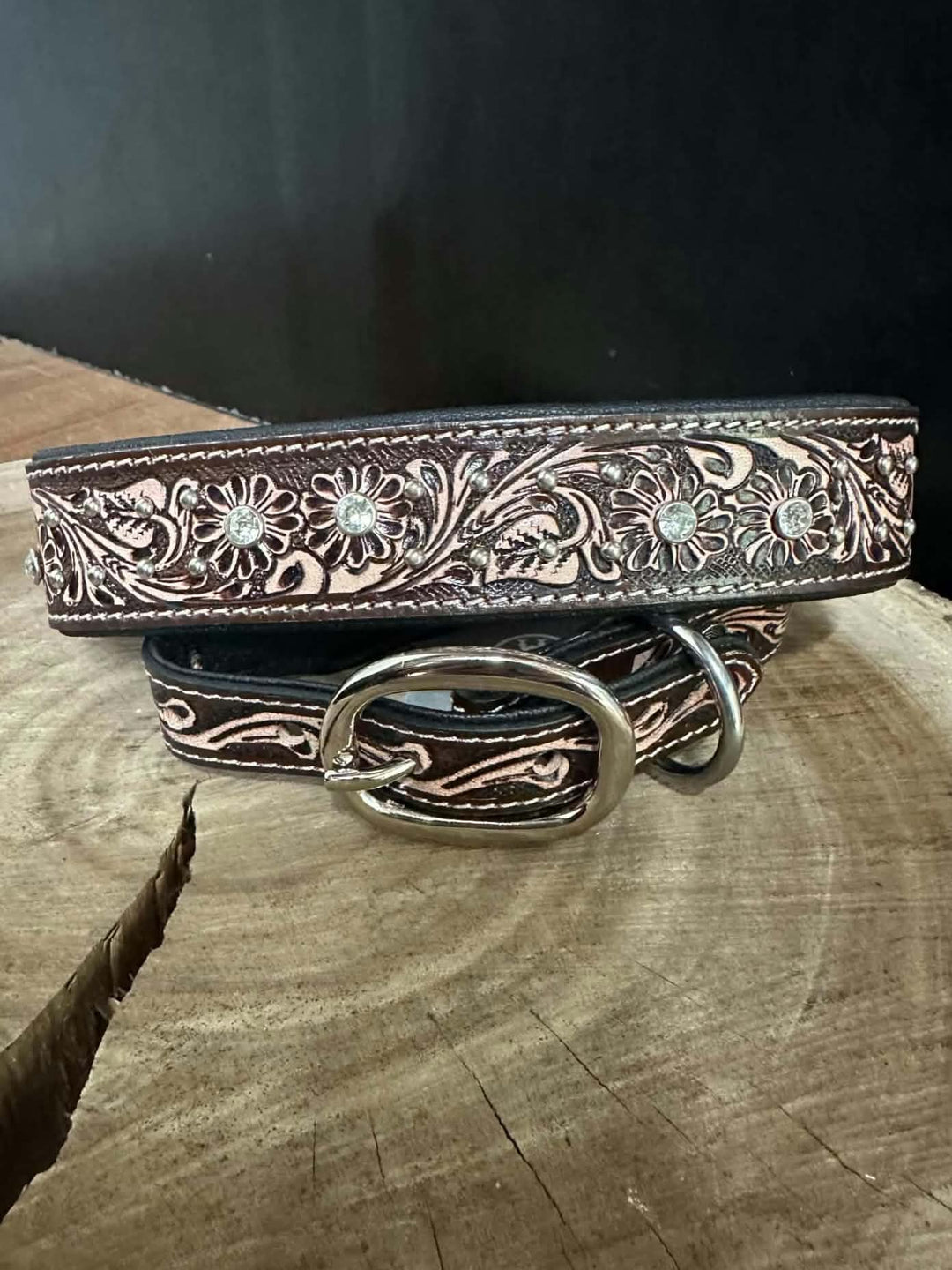 Collar - Genuine Leather Tooled Floral Dog Collar
