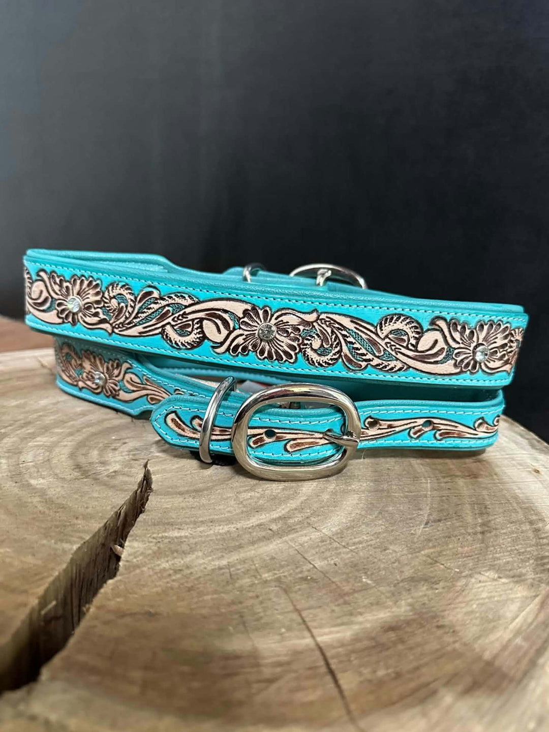 Collar - Genuine Leather Tooled Floral Dog Collar