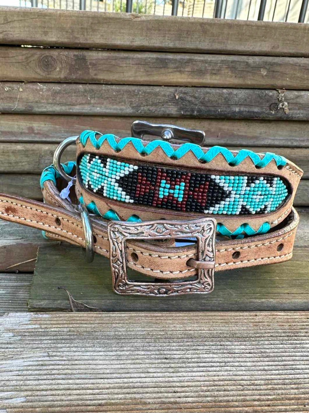 Dog Collar - South Western Beaded Leather Collar DC 36