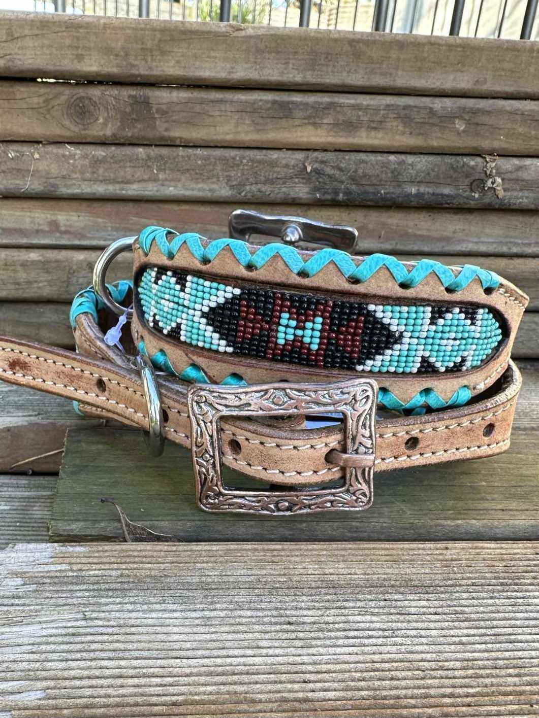 Dog Collar - South Western Beaded Leather Collar DC 36
