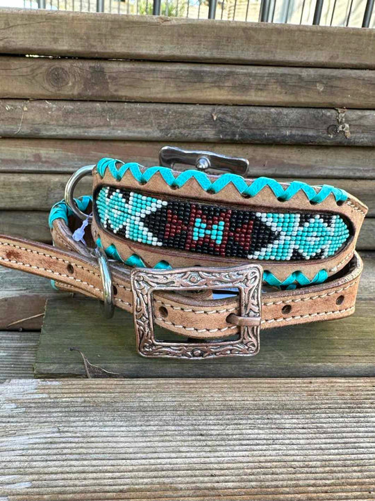 Dog Collar - South Western Beaded Leather Collar DC 36