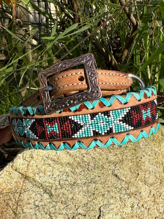 Dog Collar - South Western Beaded Leather Collar DC 36