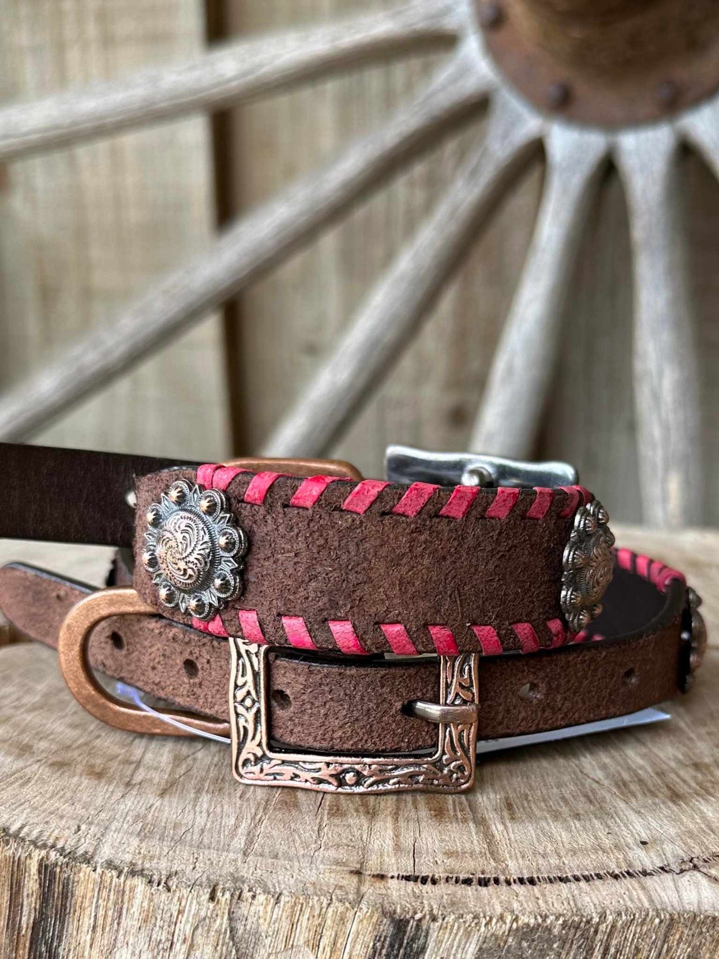 Collar -  Suede  Leather Pink Laced Dog Collar