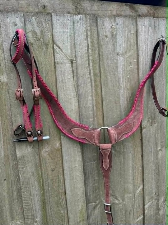 Western Tack Set - Bridle and Breastcollar Pink Laced Tack set