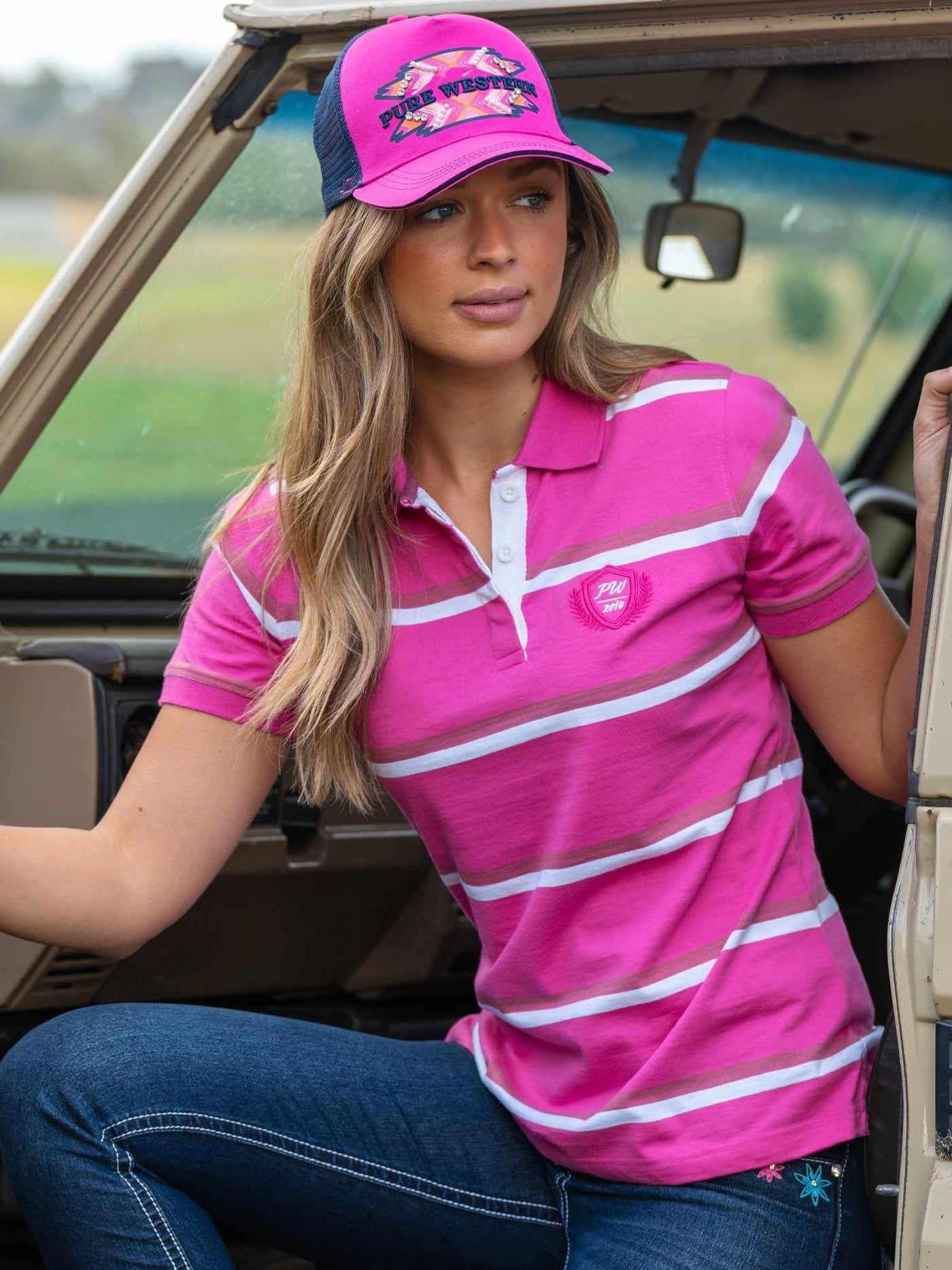 Pure Western Emerie Pink  Polo Top