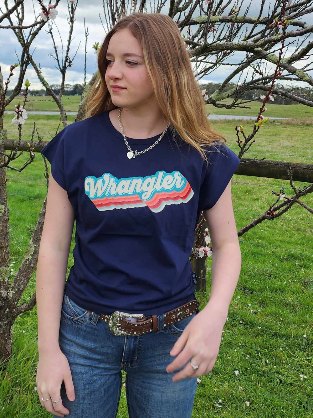 Wrangler Western EVE Navy Tee Shirt  Tank Top Size 8