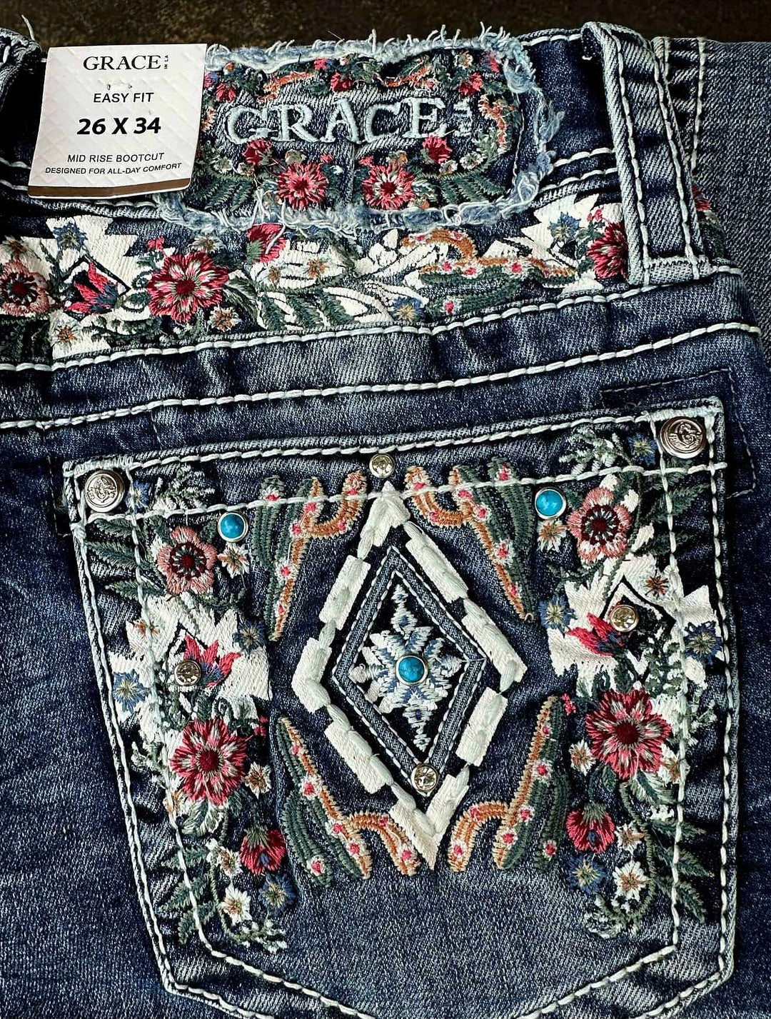 Grace in LA Mid Rise Western Yoke & Pocket  Jeans