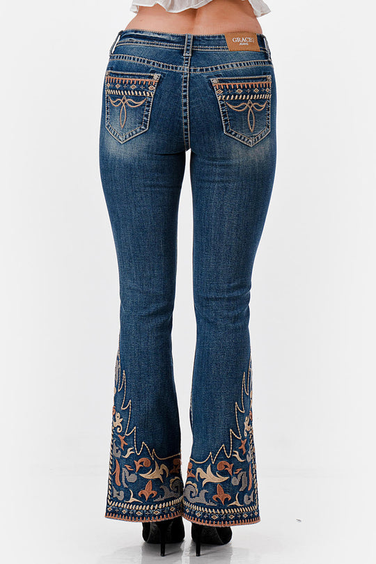 Grace in LA Easy Fit Western  Pocket  Jeans Flare