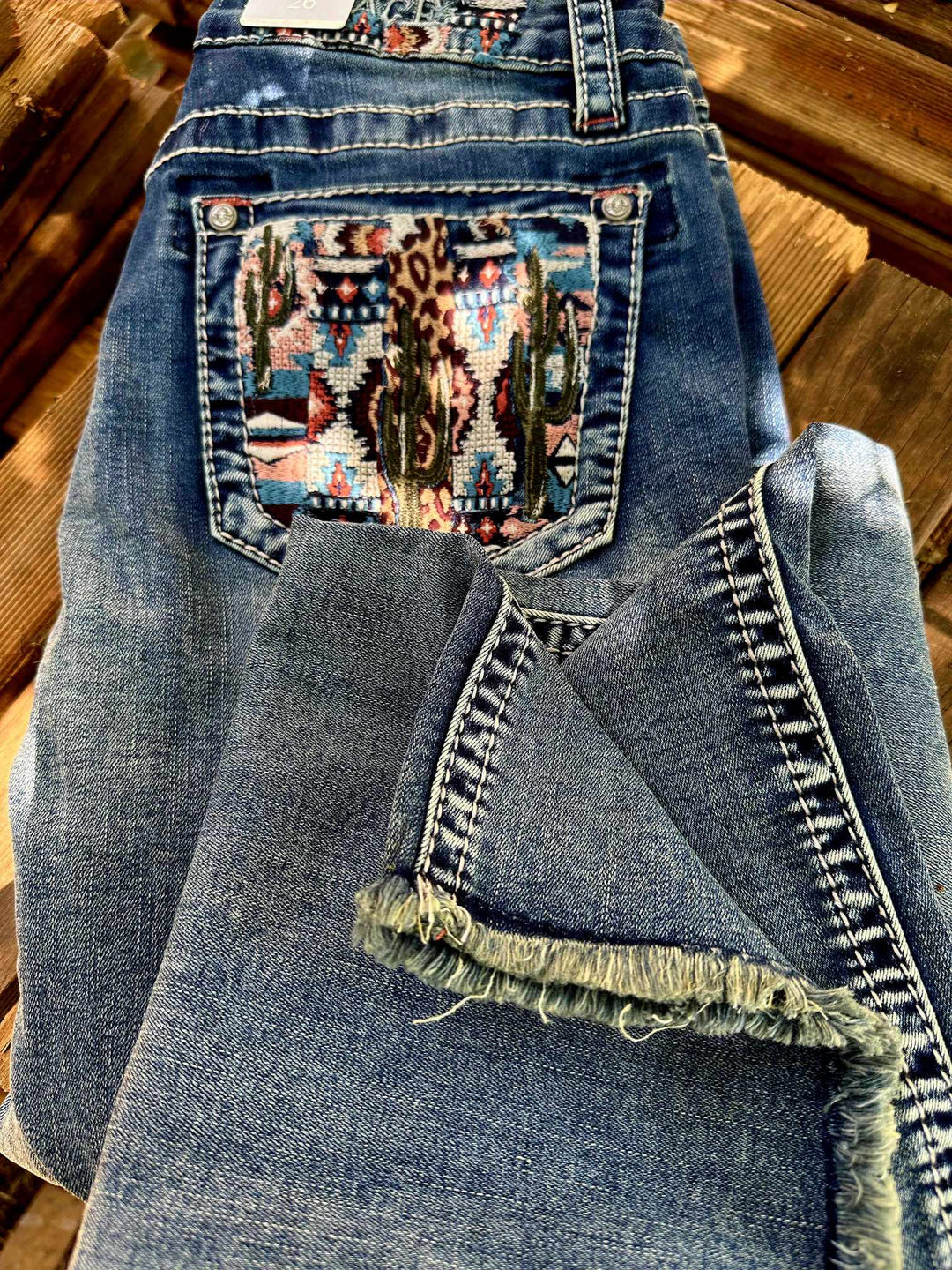 Grace in LA Mid Rise Western Aztec Cactus Jeans