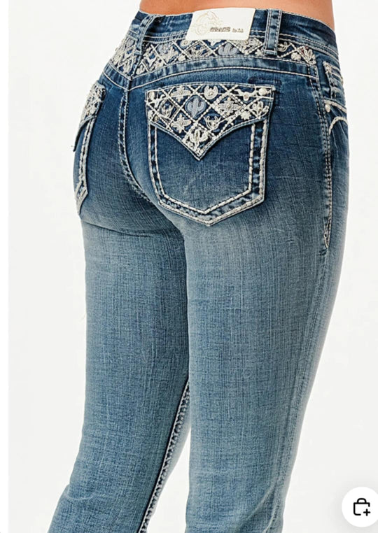 Grace in LA Easy Fit Western Yoke & Pocket  Jeans