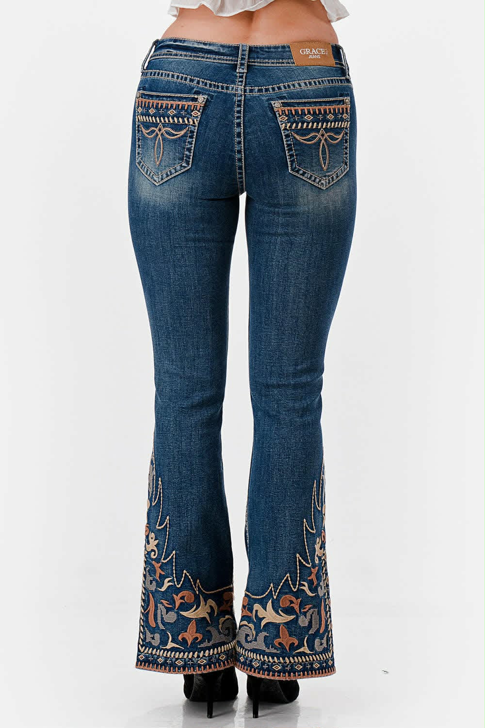 Grace in LA Easy Fit Western  Pocket  Jeans Flare