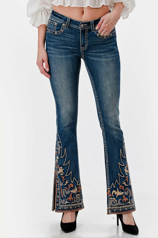 Grace in LA Easy Fit Western  Pocket  Jeans Flare