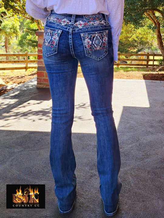 Grace in LA Mid Rise Western Yoke & Pocket  Jeans