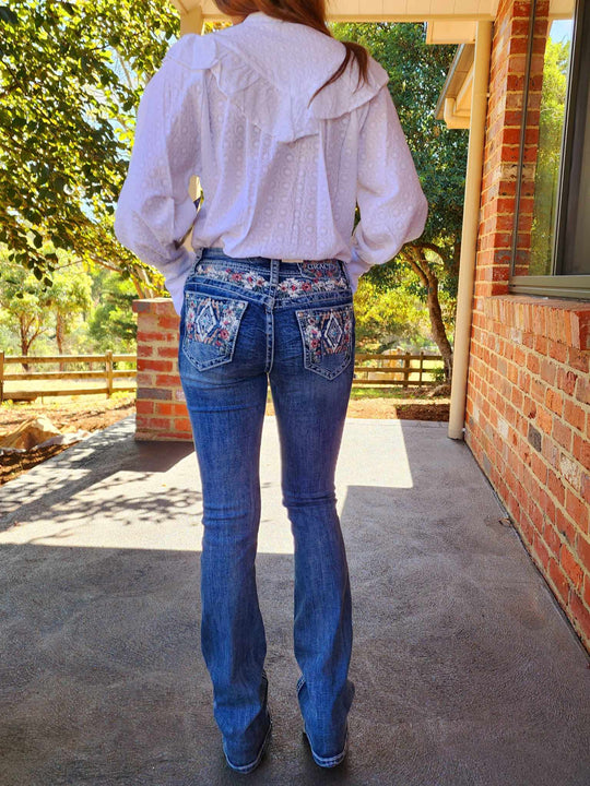 Grace in LA Mid Rise Western Yoke & Pocket  Jeans