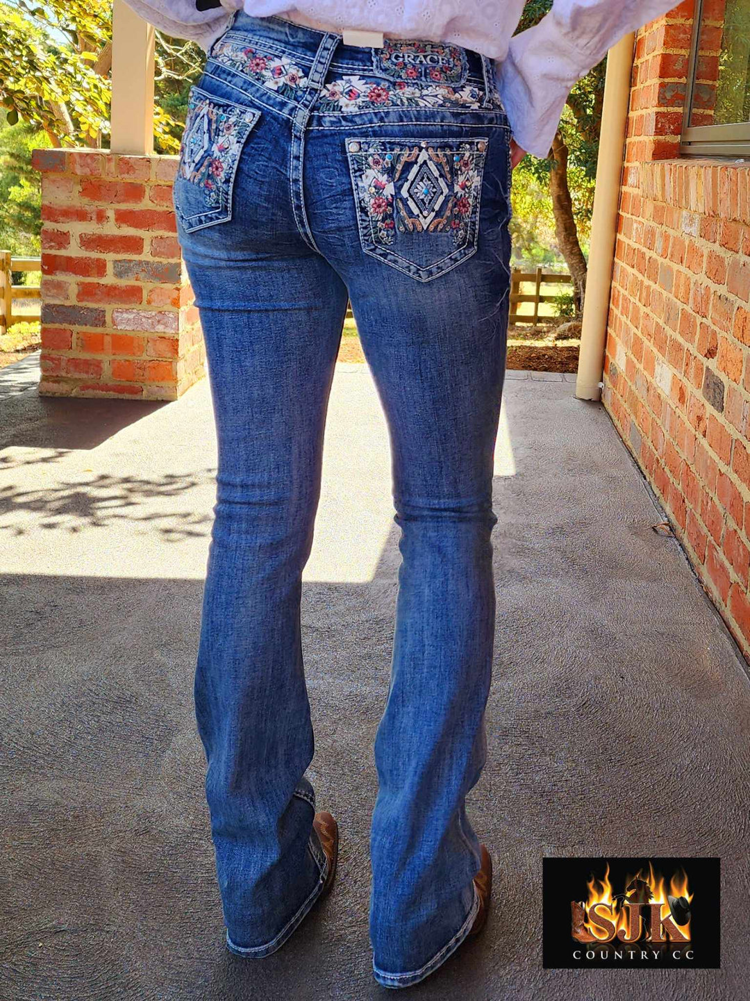 Grace in LA Mid Rise Western Yoke & Pocket  Jeans