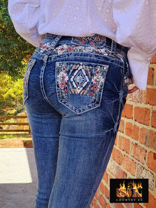 Grace in LA Mid Rise Western Yoke & Pocket  Jeans