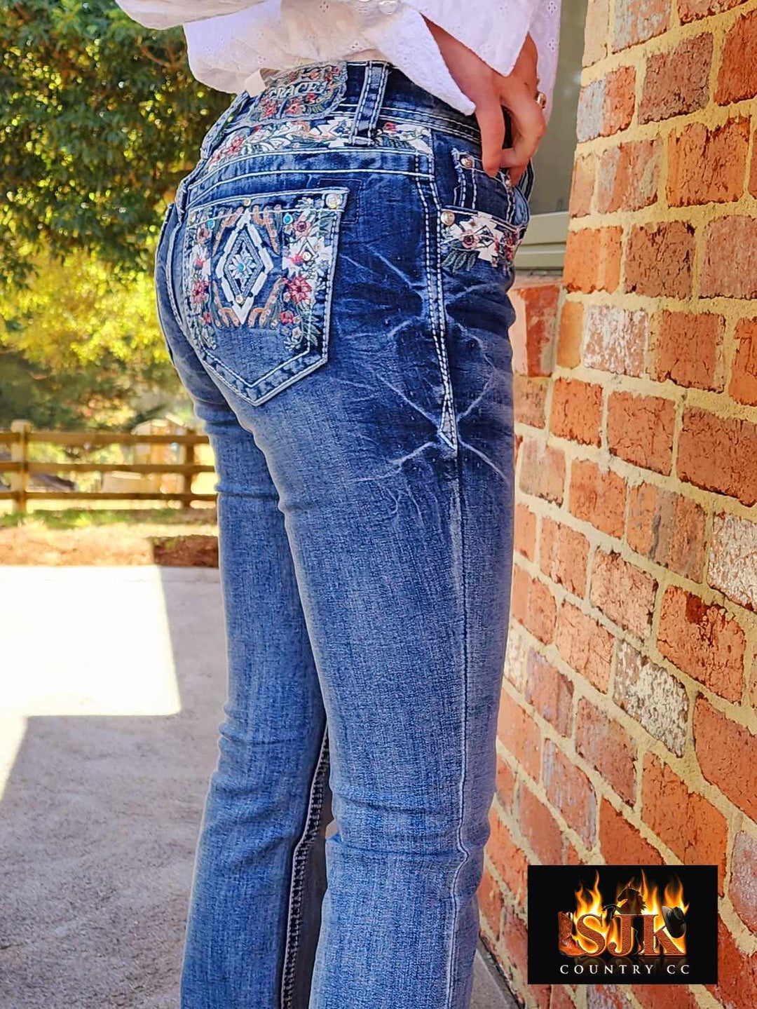 Grace in LA Mid Rise Western Yoke & Pocket  Jeans