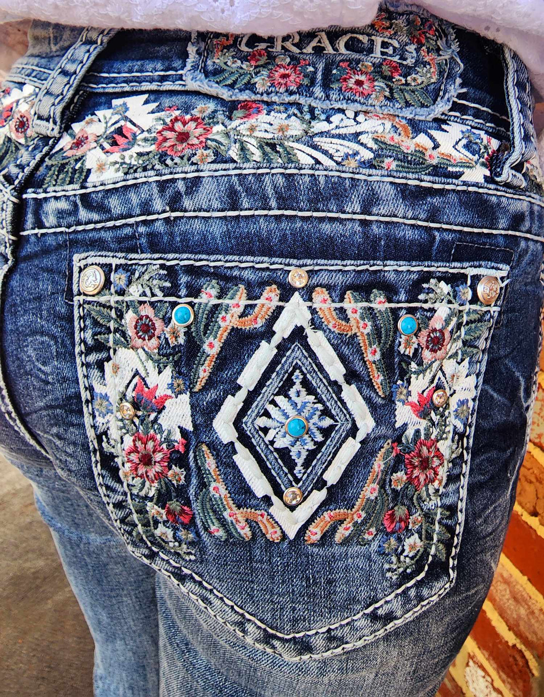 Grace in LA Mid Rise Western Yoke & Pocket  Jeans