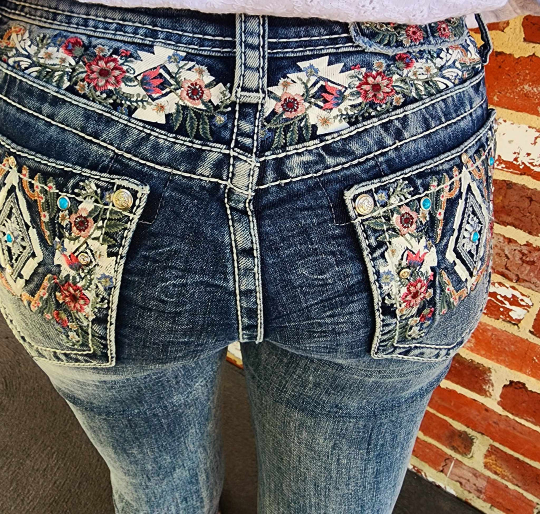 Grace in LA Mid Rise Western Yoke & Pocket  Jeans