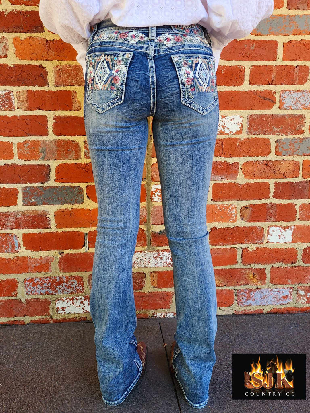Grace in LA Mid Rise Western Yoke & Pocket  Jeans