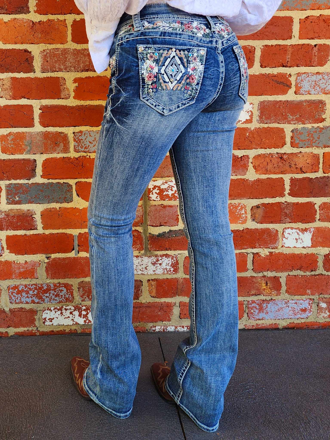 Grace in LA Mid Rise Western Yoke & Pocket  Jeans