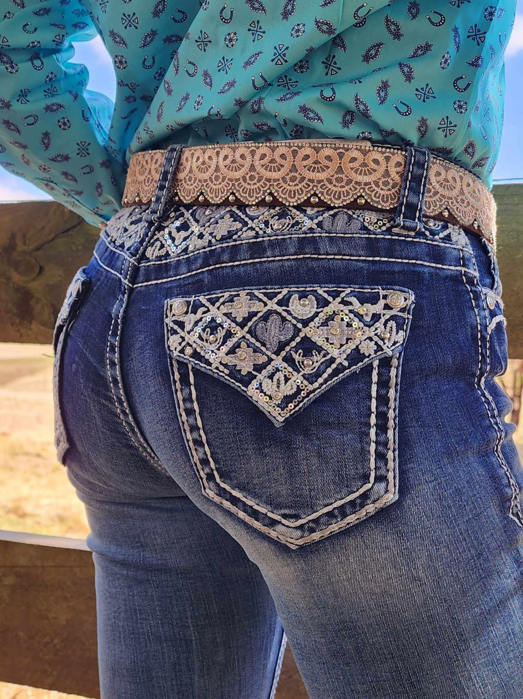 Grace in LA Mid Rise Western Yoke & Pocket  Jeans