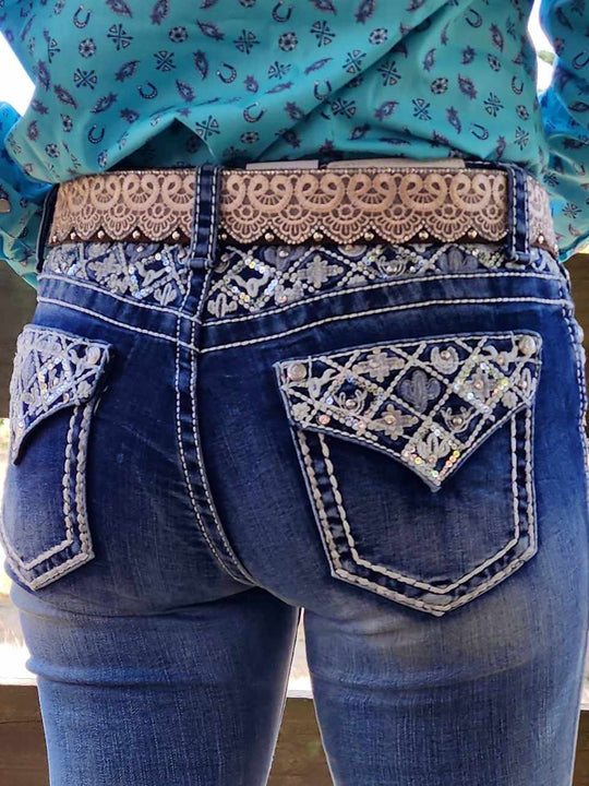 Grace in LA Mid Rise Western Yoke & Pocket  Jeans