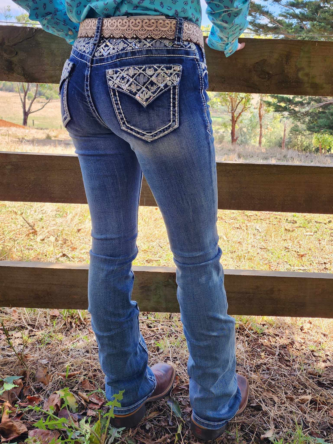 Grace in LA Mid Rise Western Yoke & Pocket  Jeans