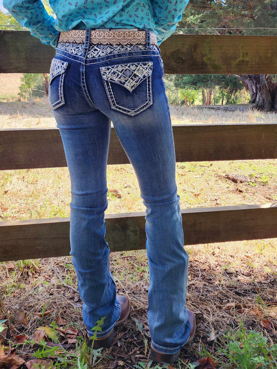 Grace in LA Mid Rise Western Yoke & Pocket  Jeans