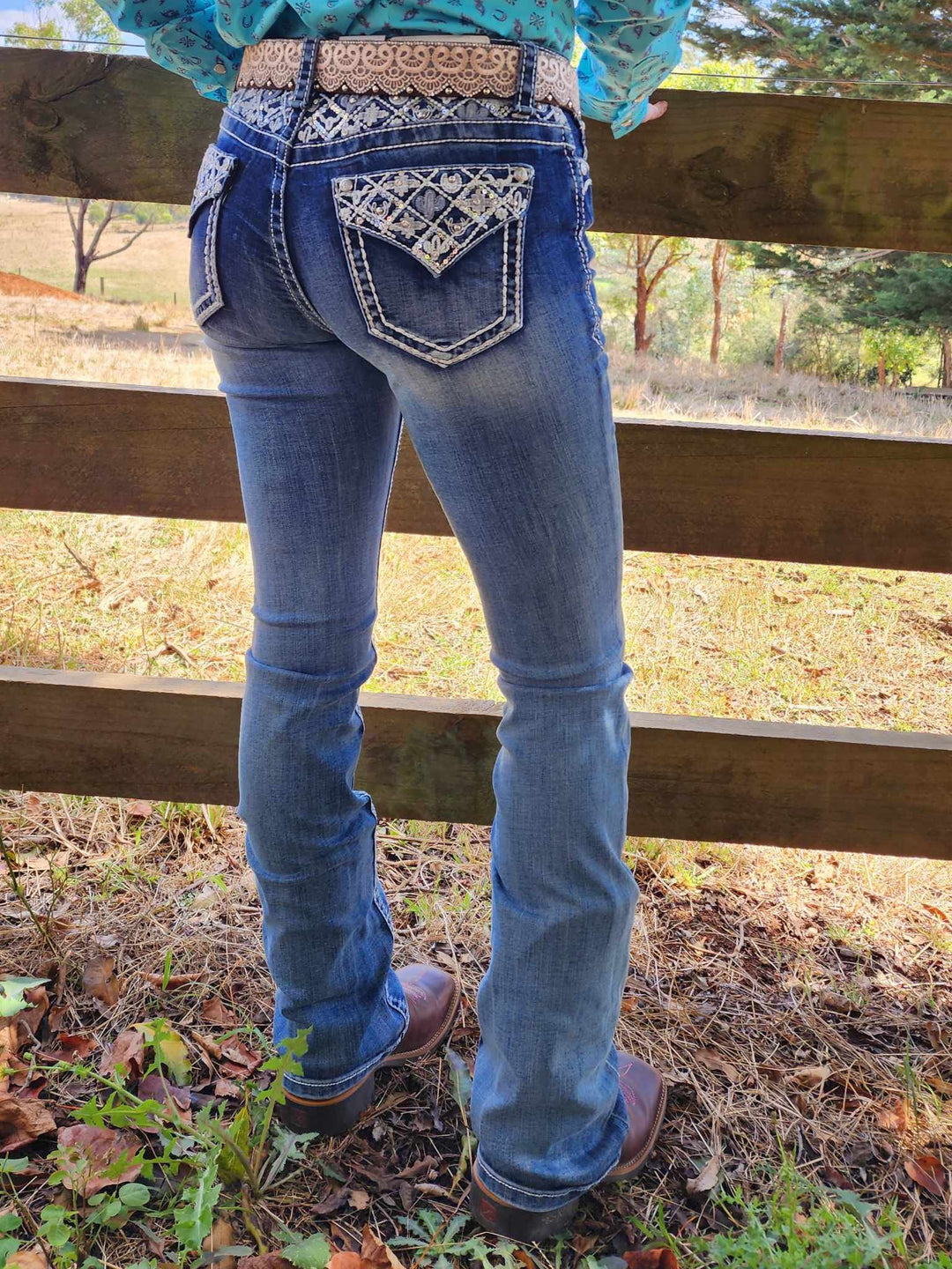 Grace in LA Mid Rise Western Yoke & Pocket  Jeans