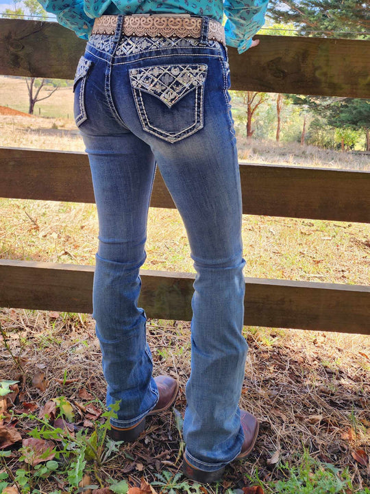 Grace in LA Mid Rise Western Yoke & Pocket  Jeans